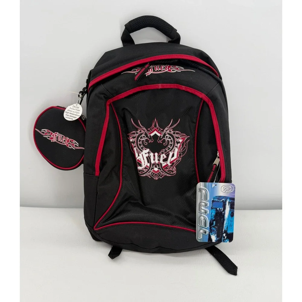Fuel Backpack Large Black Red Dragon Graphic Y2K Gothic School Bag & Pouch New